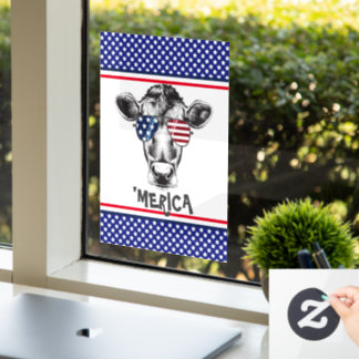 Funny American Hipster Cow  Window Cling