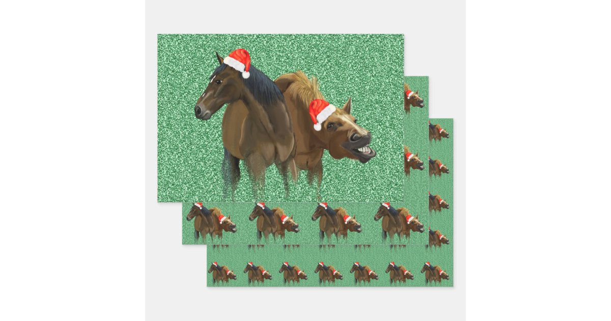 Funny American Horses wearing Christmas Santa hat Wrapping Paper Sheets ...