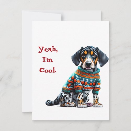 Funny American Leopard Hound in Christmas Sweater Holiday Card