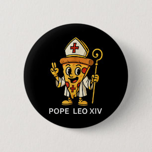 Funny American Pope Leo Xiv Pizza Slice Cartoon Ca Button