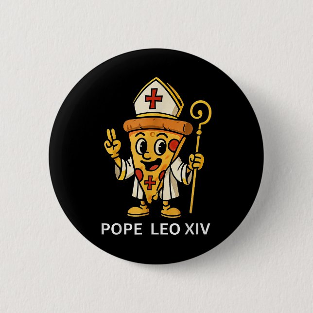 Funny American Pope Leo Xiv Pizza Slice Cartoon Ca Button (Front)