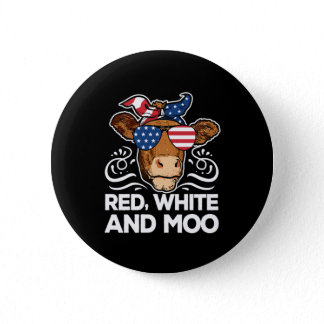 Funny American USA Flag Cow Farming Red White Moo Button