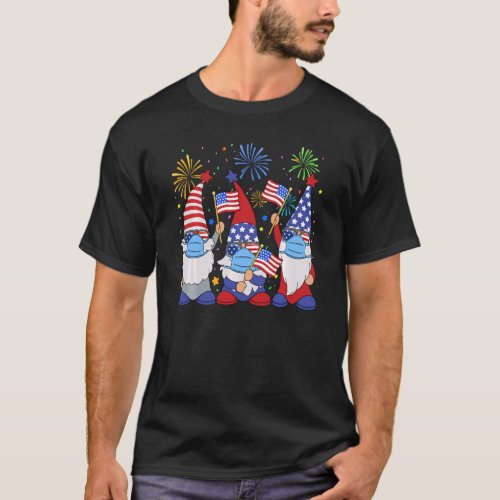 Funny American Usa Patriotic Gnomes In Face Mask 4 T_Shirt