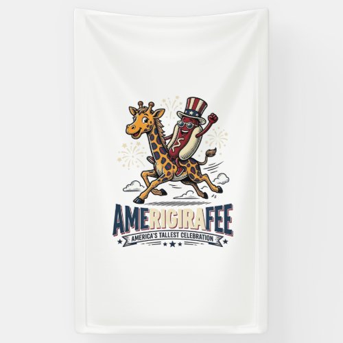 Funny Amerigiraffee Patriotic Giraffe Hot Dog Shir Banner
