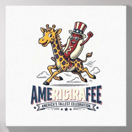 Funny Amerigiraffee Patriotic Giraffe Hot Dog Shir Canvas Photo Tile
