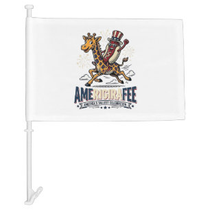 Funny Amerigiraffee Patriotic Giraffe Hot Dog Shir Car Flag