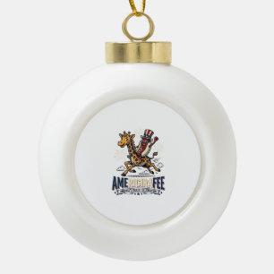 Funny Amerigiraffee Patriotic Giraffe Hot Dog Shir Ceramic Ball Christmas Ornament