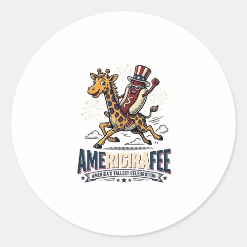 Funny Amerigiraffee Patriotic Giraffe Hot Dog Shir Classic Round Sticker