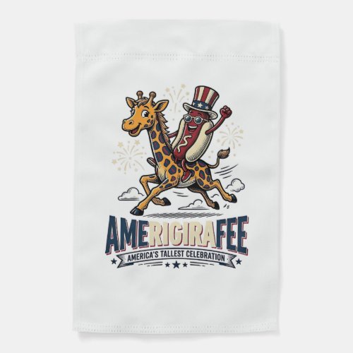 Funny Amerigiraffee Patriotic Giraffe Hot Dog Shir Garden Flag