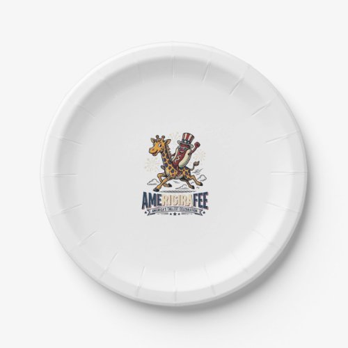 Funny Amerigiraffee Patriotic Giraffe Hot Dog Shir Paper Plates