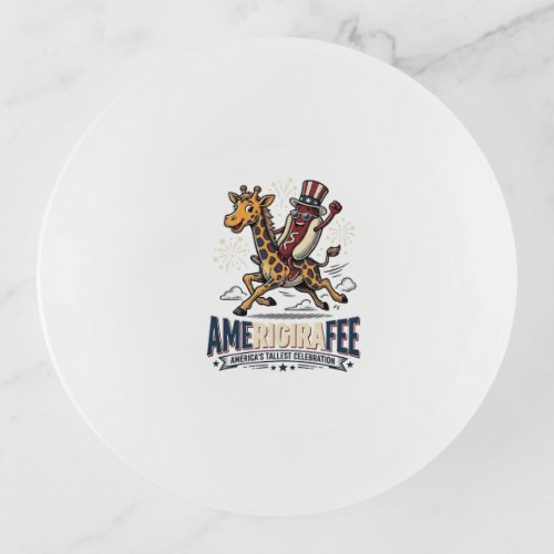 Funny Amerigiraffee Patriotic Giraffe Hot Dog Shir Trinket Tray