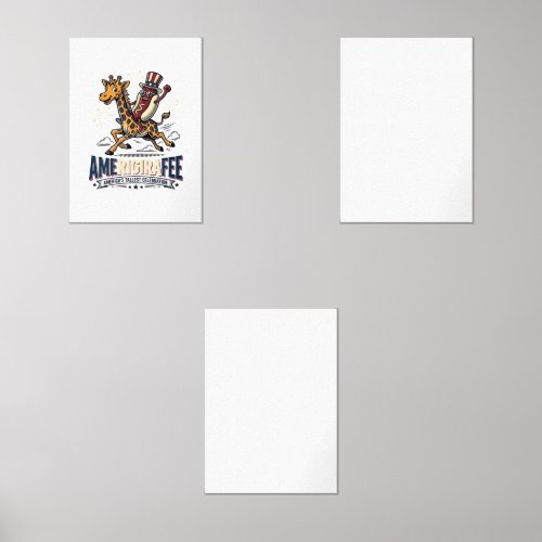 Funny Amerigiraffee Patriotic Giraffe Hot Dog Shir Wall Art Sets