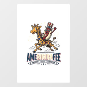 Funny Amerigiraffee Patriotic Giraffe Hot Dog Shir Window Cling