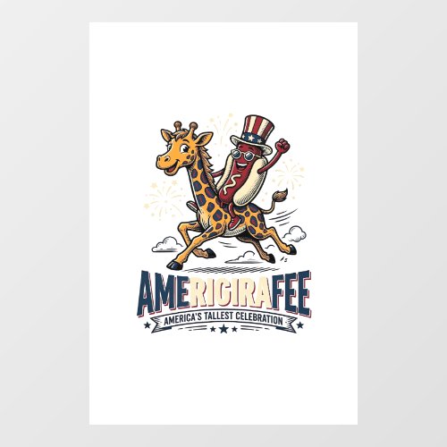 Funny Amerigiraffee Patriotic Giraffe Hot Dog Shir Window Cling