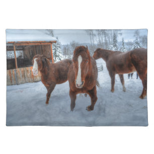 Funny Amorous Stallion and Reluctant Mare Horses Cloth Placemat