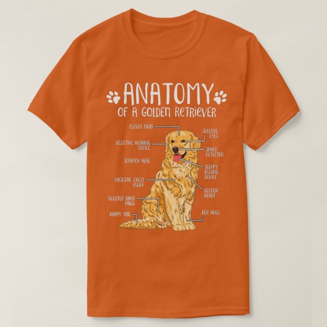 Funny Anatomy Golden Retriever Dog Lover  T-Shirt (Design Front)