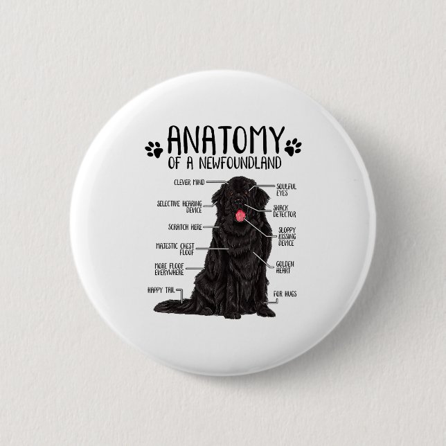 Funny Anatomy Newfoundland Dog Cute Newfie Lover  Button (Front)