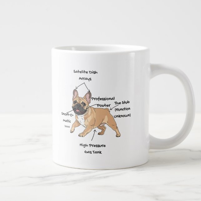 Funny Anatomy of a French Bulldog Illustration Giant Coffee Mug (Right)