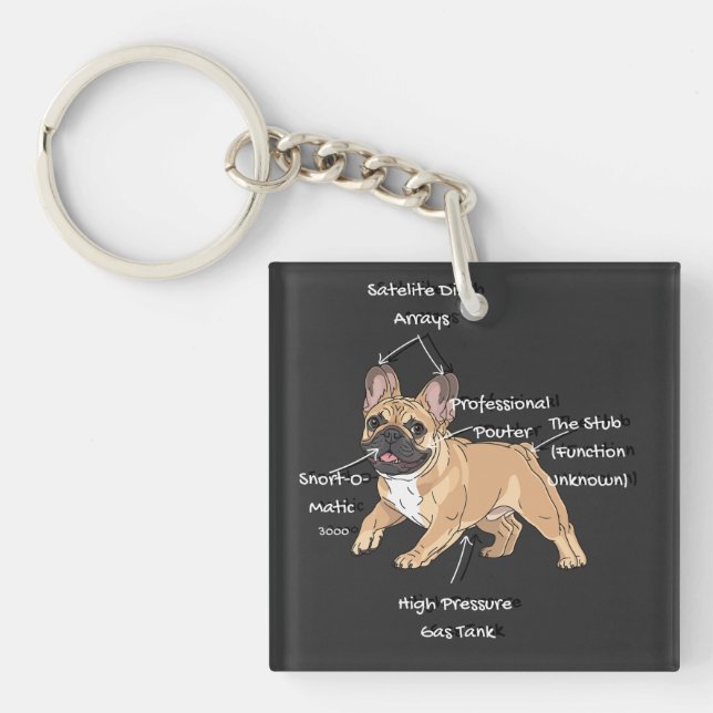 Funny Anatomy of a French Bulldog Illustration Keychain (Front)