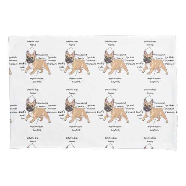 Funny Anatomy of a French Bulldog Illustration Pillow Case (Front)