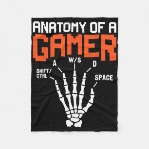 Funny Anatomy Of A Gamer Skeleton Hand Gaming  Fleece Blanket