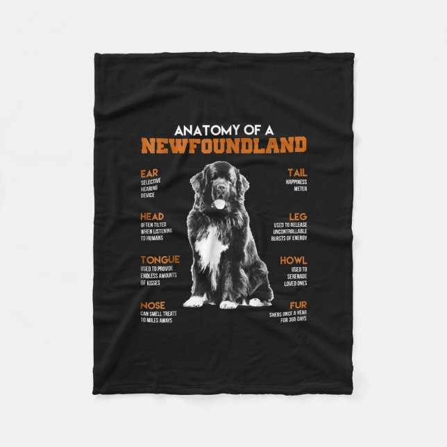 Funny Anatomy Of A Newfoundland Dogs Fleece Blanket (Front)