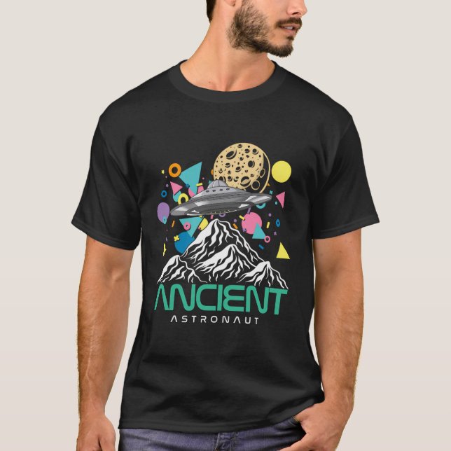 Funny Ancient Astronaut Mountains Ufo Planets T-Shirt (Front)