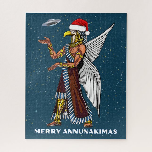 Funny Ancient UFO Annunaki Alien Christmas Jigsaw Puzzle (Vertical)