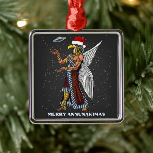 Funny Ancient UFO Annunaki Alien Christmas Metal Ornament