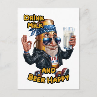 Funny and Colorful Can of Beer on a Holiday Postcard