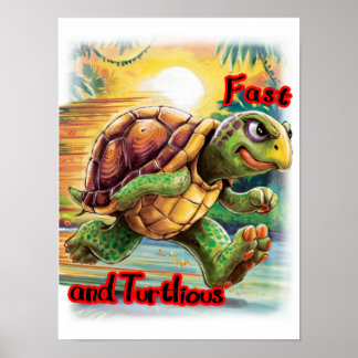 Funny and Colorful Cartoon Turtle on a Poster