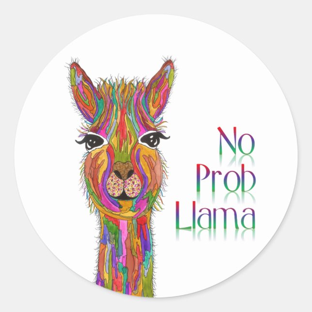 Funny and Colorful No Prob Llama Stickers (Front)