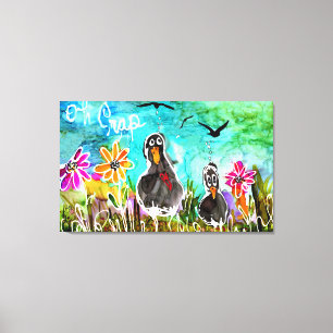 Funny and Colorful Oh Crap Crows Canvas Print
