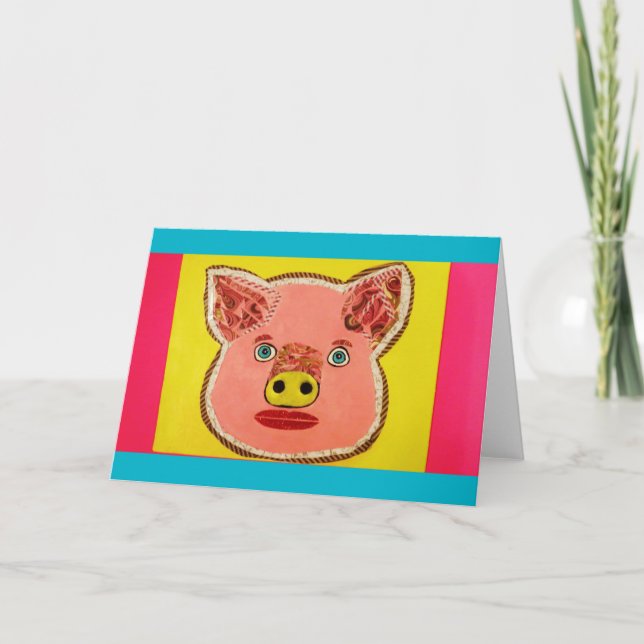 Funny and Colorful Pig Greeting Card (Front)