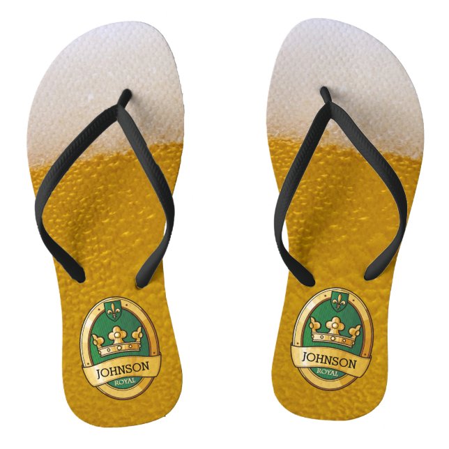 Funny and Cool Beer Glass Golden Badge Name Flip Flops (Footbed)