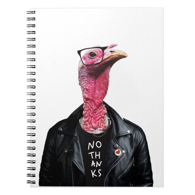 Funny and cool turkey with glasses and jacket notebook (Front)