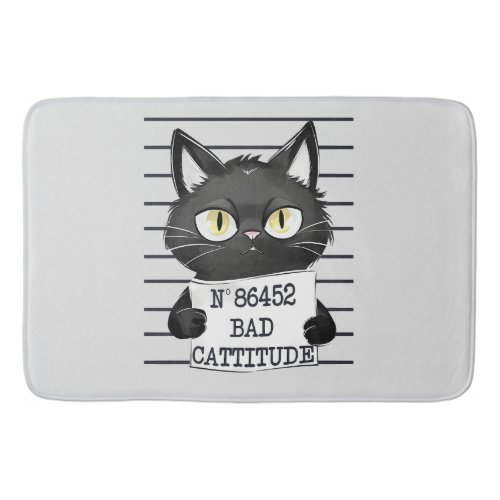 Funny and Cute Black Cat Mugshot Bath Mat