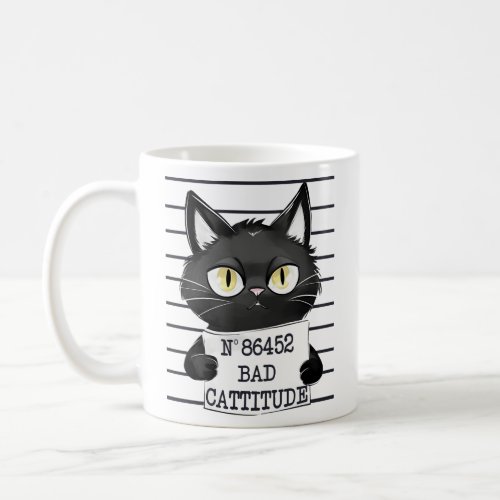 Funny and Cute Black Cat Mugshot  Coffee Mug
