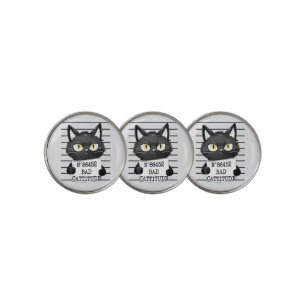 Funny and Cute Black Cat Mugshot Golf Ball Marker