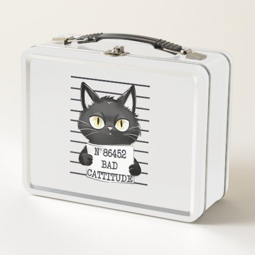 Funny and Cute Black Cat Mugshot Metal Lunch Box