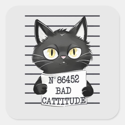 Funny and Cute Black Cat Mugshot Square Sticker