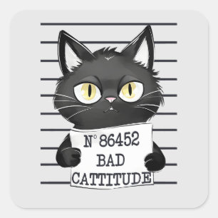 Funny and Cute Black Cat Mugshot Square Sticker