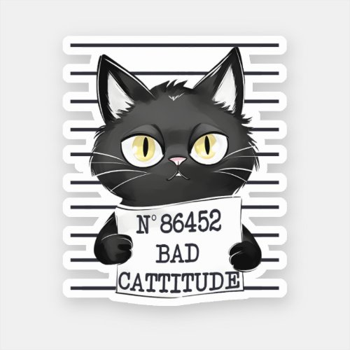 Funny and Cute Black Cat Mugshot Sticker