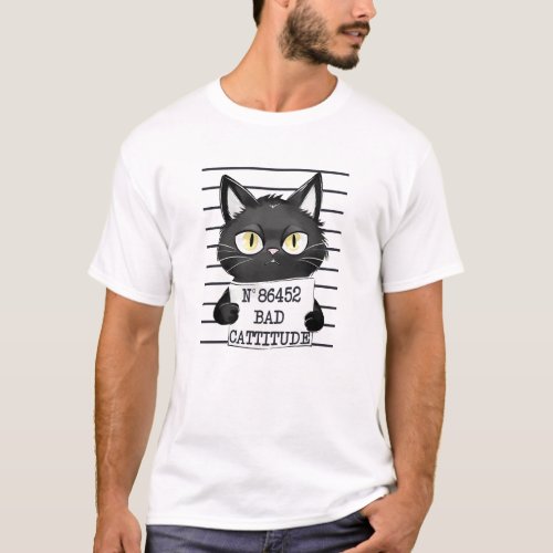 Funny and Cute Black Cat Mugshot T_Shirt