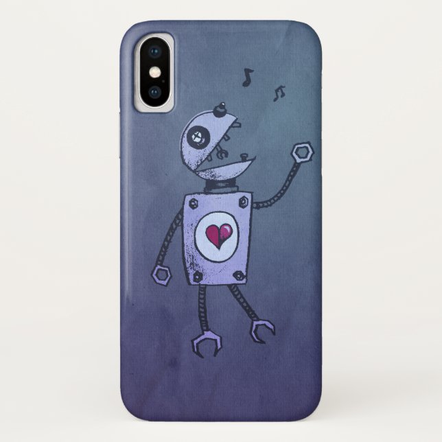 Funny And Cute Blue Singing Retro Cartoon Robot Case-Mate iPhone Case (Back)