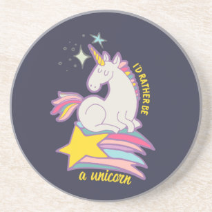 Funny and Cute Cartoon I'd Rather Be A Unicorn Coaster