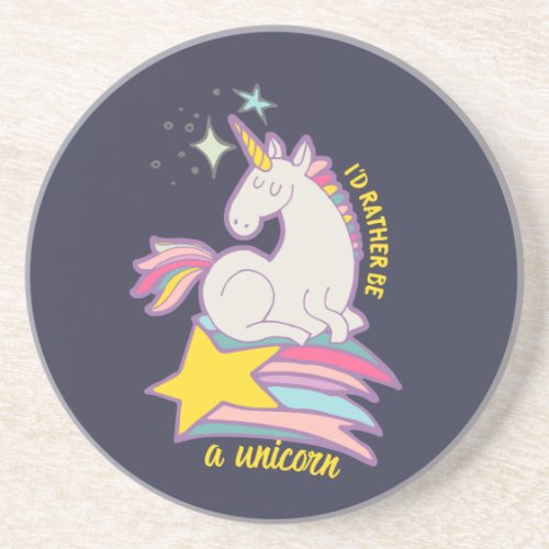 Funny and Cute Cartoon Id Rather Be A Unicorn Coaster