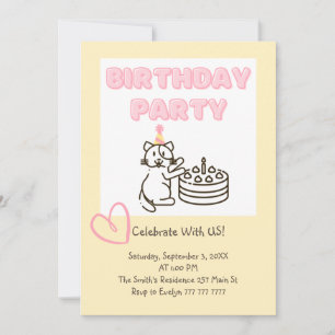Funny and Cute Cat&Cake Birthday Invitation