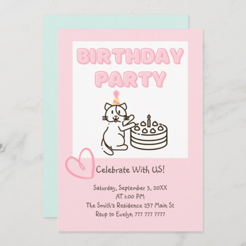 Funny and Cute CatCake Birthday Invitation 