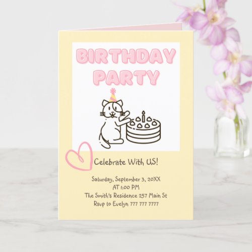 Funny and Cute CatCake Birthday Invitation 